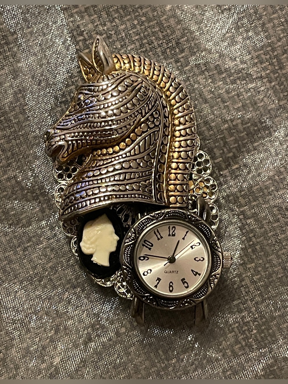 90s Statement Steampunk Victorian Inspired Equestrian & Watch Brooch Pin - Picture 2 of 7
